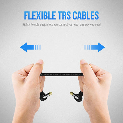 TRS Guitar Patch Cable 1/4 inch Right Angle Effect Pedal Cord, Noise Free Pedal Board Patch Cables, Low Profile Stereo TRS Effect Patch Cords for Pedals (6IN+12IN)