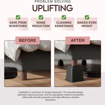 Adjustable Bed Risers 3 & 5 Inch, 4 Pack, Black — Supports up to 1,300 lbs