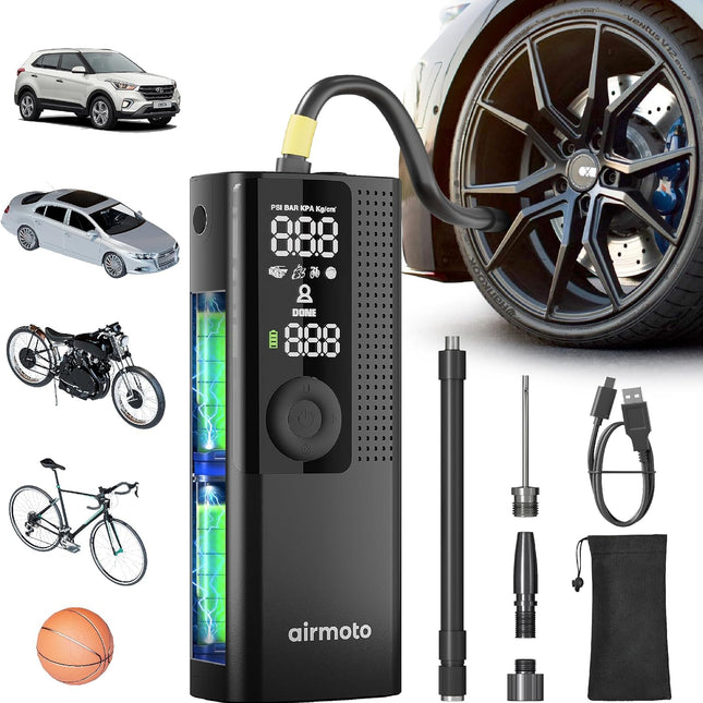 Portable Cordless Tire Inflator Air Compressor with Digital Gauge, LED Light and Auto Shut-Off
