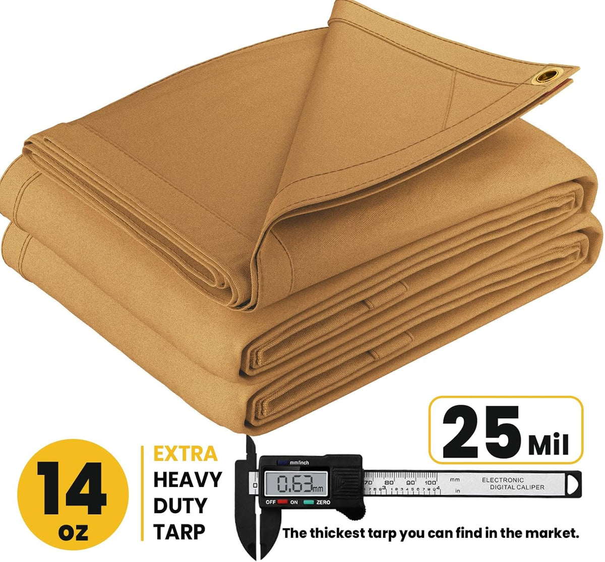 Tan Polyester Canvas Tarp, 6 x 8 Feet, 14 oz, Brass Grommets - photo 3