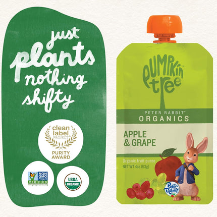 Pumpkin Tree Peter Rabbit Organics, Organic Apple and Grape 100% Pure Fruit Snack, 4 Ounce (Pack of 10)
