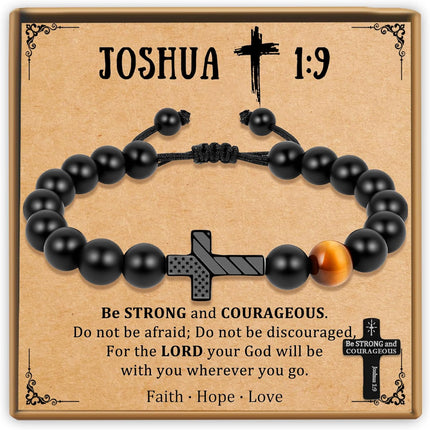 Trinckle Cross Bracelet for Boys First Communion Gifts, Joshua 1 9 Cross Bracelet Men, First Holy Communion Gifts for Teen Boy, Jesus Easter Christian Catholic Confirmation Gift for Son Nephew
