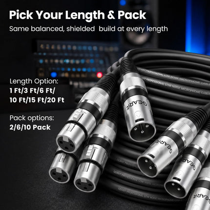 22AWG OFC XLR Cables 10 FT 6-Pack Male to Female for Live Bands