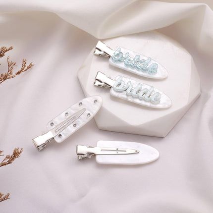 Bride Hair Clips Set - 4PCS White Blue No Crease Makeup Clips Gift, Wedding Day Accessories for Bride to Be, Elegant Bridal Hair Barrettes Jewelry Gifts for Bridal Shower, Bachelorette Party