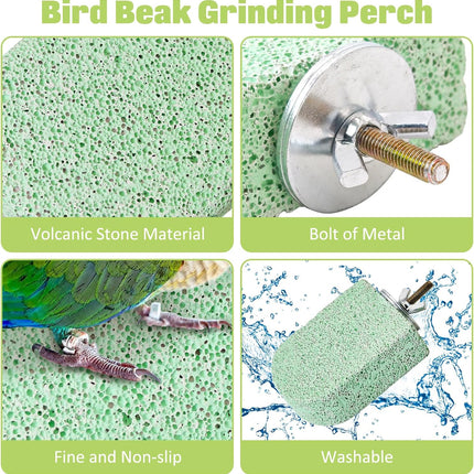 BNOSDM 4 Pcs Bird Beak Grinding Stone Chew Toy Parrot Calcium Perch Bird Stand Platform Parakeet Cage Accessories for Budgies, Cockatiels, Conures, Lovebirds, Finch (Green)