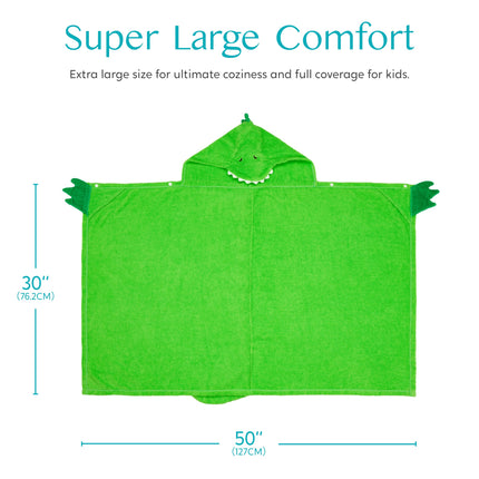 Dinosaur Hooded Towel for Kids Soft 100% Cotton Bath Beach Towel 30" x 50" for Kids 3-8 Years Toddler Pool Poncho with Hood Absorbent Swim Wrap for Boys Girls