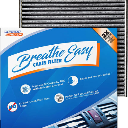 Spearhead Odor Defense Breathe Easy AC & Heater Cabin Filter | Fits Select 2005-2025 Toyota, Lexus, Jaguar, Land Rover, Pontiac, Scion, Subaru | Up to 25% Longer Lasting w/Activated Carbon (BE-285)