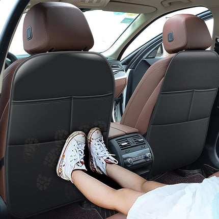 Kick Mats Back Seat Protector Fit for Toyota Grand Highlander with 2 Pocket Storage Organizer - Faux Leather Waterproof Dirt Proof for Kids Feet Automotive Accessories (1 Pair,Black)