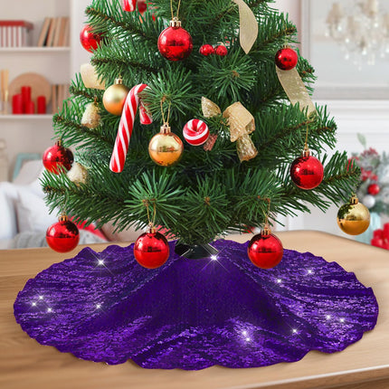 Black Christmas Tree Skirt, 36 Inch Sequin Tree Skirt