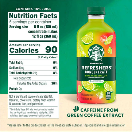 Starbucks Refreshers Concentrate Lime Watermelon, Refreshing Drink, Cold Drinks 32 fl oz
