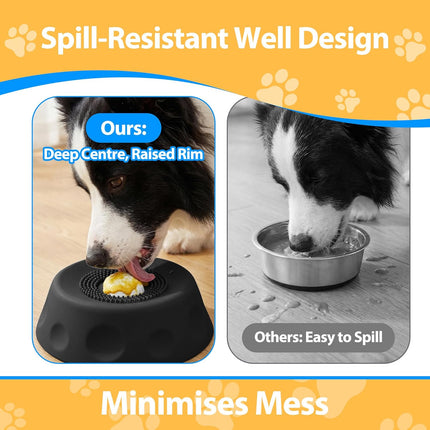 Homgaty Dog Licking Bowl with Rolling Ball - Slow Feeder Dog Lick Bowls for Yogurt Liquid Treat, Anti-Slip Entertained Bone Broth 5/6 Cup Pup Licking Toy for Large Medium Small Pet Cats Dietary Black