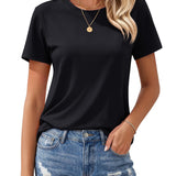 Women's T Shirts Cotton Short Sleeve Shirts Crew-Neck Summer Tops Classic-Fit Tees Breathable Casual Clothes
