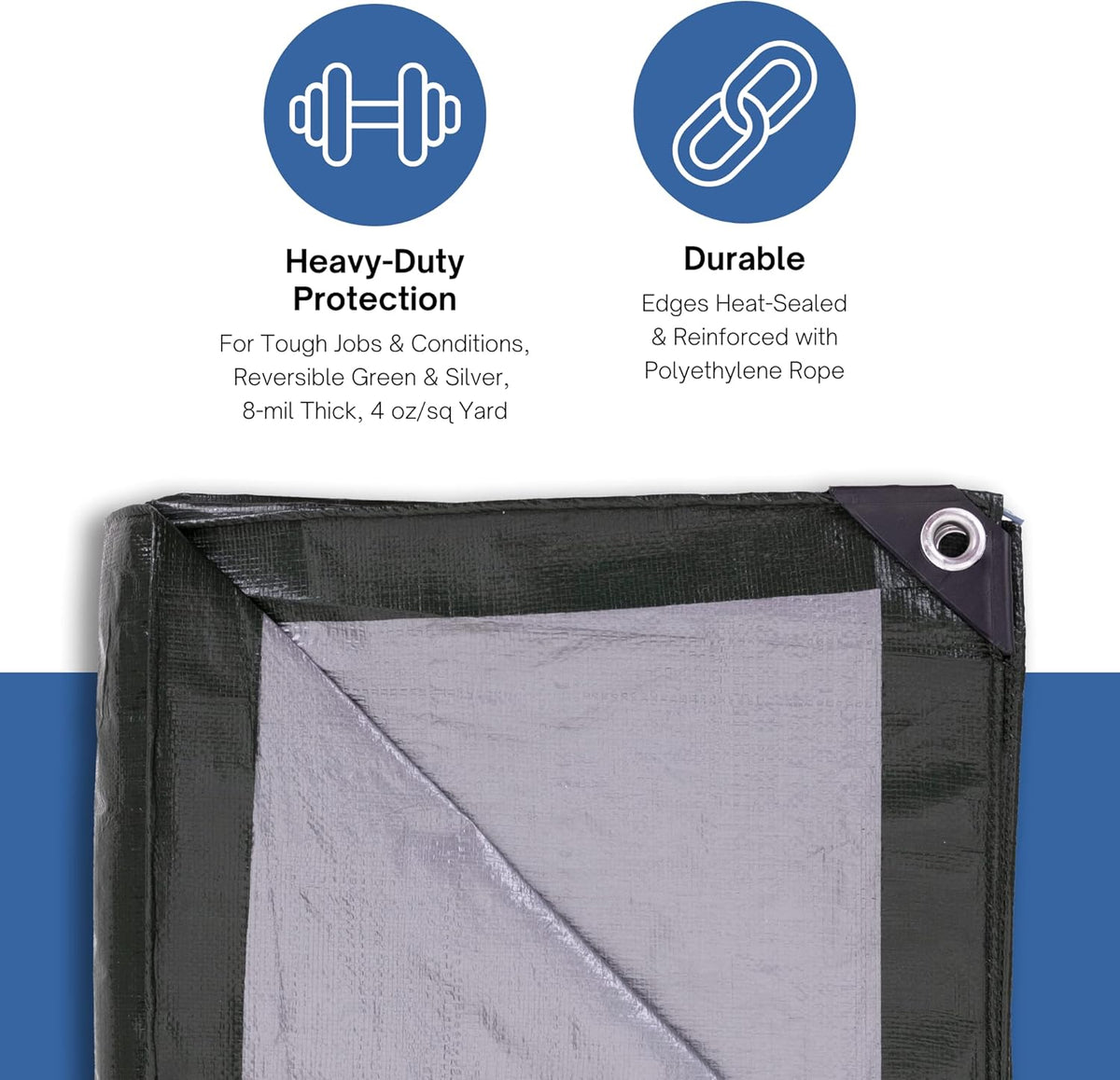 12 x 14 Ft Heavy-Duty Waterproof Tarp, 8-mil, Reversible Green-Silver - photo 3