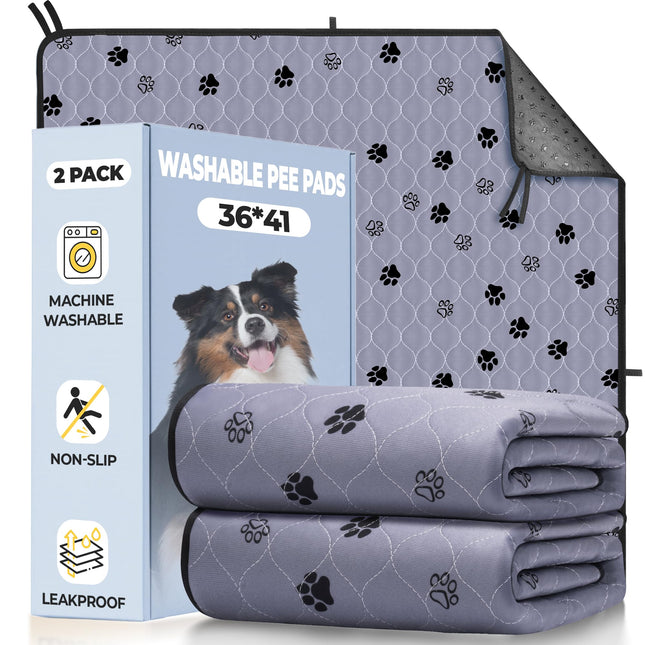 Washable Pee Pads for Dogs, Ultra-Absorbent, 2 Pack 36"x41" Gray