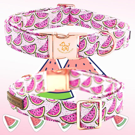 Elegant little tail Dog Collar with Flower, Watermelon Print Pet Collar Flower Pet Collars Summer Cute Adjustable Dog Collars for X-Small Dogs