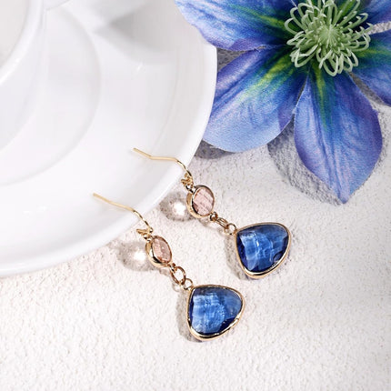 Sapphire Blue Dangle Earrings Blue Topaz Gold Handmade Aquamarine Drop Earrings for Women - Blue & Pink