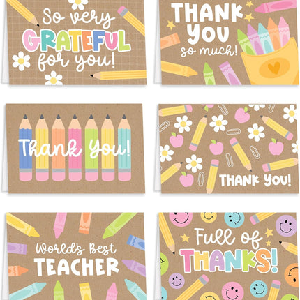 Hadley Designs 24 Teacher Thank You Cards with Envelopes - 6 x 4 Teacher Appreciation Cards Bulk, End of School Year, Graduation 2026, Teachers Appreciation Week, Thank You Teachers Card from Student