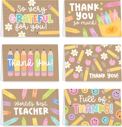 24 Teacher Thank You Cards with Envelopes - 6 x 4 Teacher Appreciation Cards Bulk
