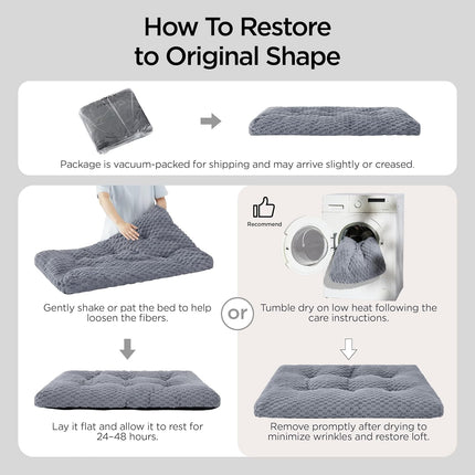 Bedsure Washable Dog Bed for Crate Large Sized Dog, Soft Fluffy Bubble Fleece Pet Bed Mat for Deep Sleep, Non-Slip and Machine Washable Kennel Sleeping Pad for Crate/Floor/Car, 35"x23"x3.5", Grey