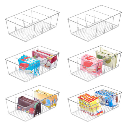 8 Pack Food Storage Organizer Bins, Clear Plastic, 4 Compartments