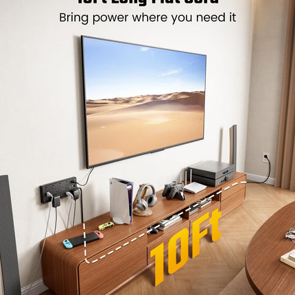 10Ft Extension Cord with Multiple Outlets, Flat Plug Power Strip - photo 4