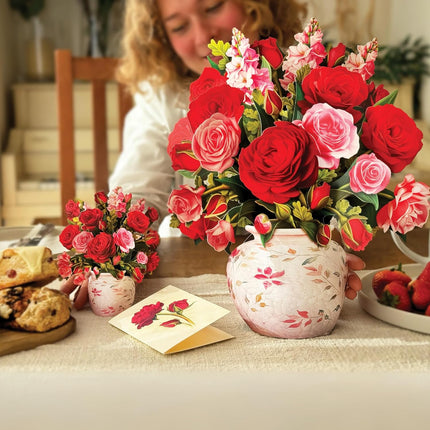 Freshcut Paper Pop Up Cards, Blooming Roses, 12 Inch Life Sized Forever Flower Bouquet 3D Popup Greeting Card, Anniversary Cards, Blank Notecard & Envelope