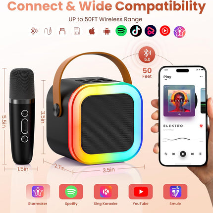Mini Karaoke Machine for Kids Adults, 2026 TOP Birthday Gifts for Girls Boys 3,4,5,6,7,8+Year Old Toddler Toys, Portable Bluetooth Speaker with 2 Wireless Karaoke Microphones Player (Black)
