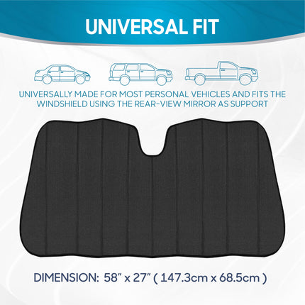 AS-2511 Front Windshield Shade-Accordion Folding Auto Sunshade for Car Truck SUV-Blocks UV Rays Sun Visor Protector-Keeps Your Vehicle Cool-57 x 27 Inch, Black Glitter