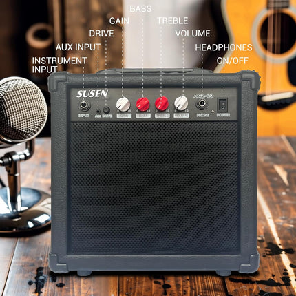 SUSEN Electric Guitar Amp 20 Watt Amplifier Portable Amp with Headphone Input Gain Powe Including Professional Noise Reduction Cable