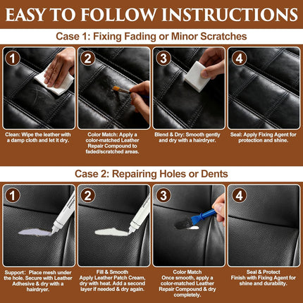 Black Leather Repair Kit for Furniture, Car Seats, Sofa, Jacket, and Purse, Vinyl Repair Kit with Super Easy Instructions to Match Any Color, Restore Any Glossy Leather Surface