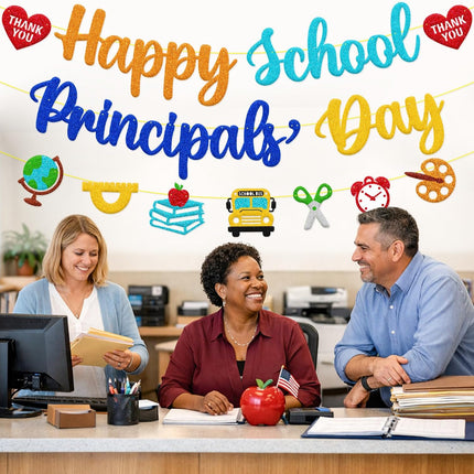 Happy School Principals’ Day Banner, Principal Appreciation Decorations – Thank You from Teachers, Staff, PTO & PTA, We Appreciate Your Leadership Decor for School, Office & Classroom