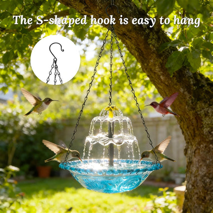 Hanging Solar Bird Bath Fountain, 2026 New Solar Powered Cascading Outdoor Water Fountain, Hanging Bird Bath with Flowing Water, Decorative Garden Yard Patio Bird Bath Fountain (1pcs Blue)