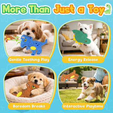KIPRITII Dinosaur No-Stuffing Dog Squeaky Toys to Keep Dogs Busy, 3-Pack Puppy Toys for Interactive Play & Boredom Relief