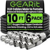 22AWG OFC XLR Cables 10 FT 6-Pack Male to Female for Live Bands