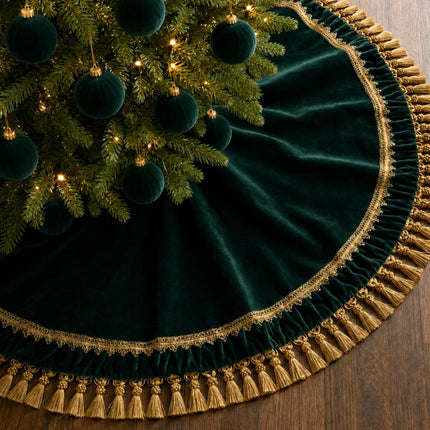 55 Inch Burgundy Christmas Tree Skirt Velvet, Round