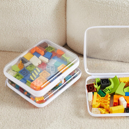 MACOPRO 4PCS Medium Clear Hard Shell Zipper Pouch - Makeup Organizer & Toy Storage Bag for Lego Bricks, Transparent Pencil Case for Stationery, Portable Travel Toiletries Bag