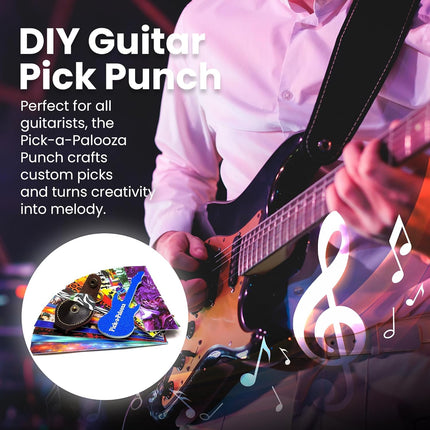 Pick-a-Palooza DIY Guitar Picks Punch Mega Pack - Custom Pick Maker for Musicians - Features Leather Key Chain Holder, Pick Strips with Artwork & File - Unique Gifts for Men & Women - Black Punch