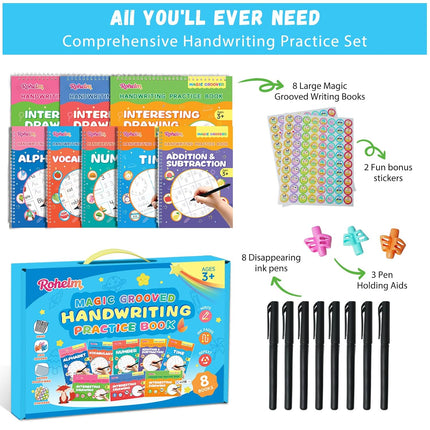 Magic Grooved Writing Practice for Kids Ages 3-8, Handwriting Practice for Kids 5-7, Preschool Tracing Books, Reusable Grooved Writing Books with Disappearing Ink, Gifts for 3 Year Old Boy
