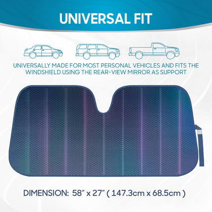 Iridescent Matte Black Front Windshield Sunshade Accordion Folding Style Auto Shade for Car Truck SUV Van Blocks UV Rays Sun Visor Protector - 58 x 27 inches