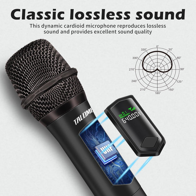 Wireless Microphones, Professional Dual Karaoke Microphone for Singing, Handheld Cordless Dynamic Mic System with Rechargeable Receiver(160 Ft) for Wedding, DJ, Speech, Church, Party