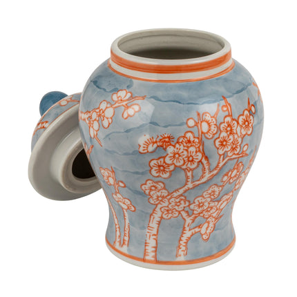 Decorative Ceramic Ginger Jar with Domed Lid, Light Blue