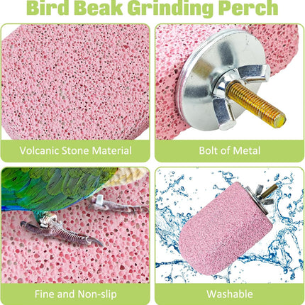 BNOSDM 4 Pcs Bird Beak Grinding Stone Chew Toy Parrot Calcium Perch Bird Stand Platform Parakeet Cage Accessories for Budgies, Cockatiels, Conures, Lovebirds, Finch (Pink)