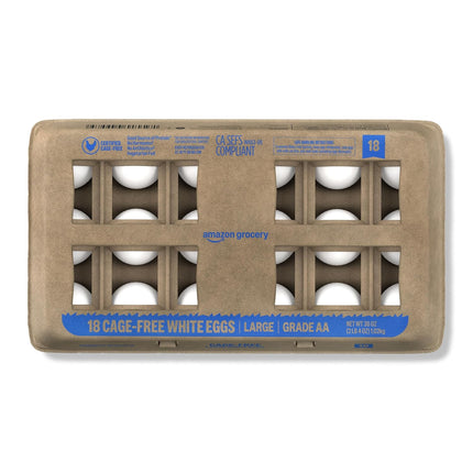 Amazon Grocery, Cage-Free Large White Eggs, Grade AA, 18 Ct
