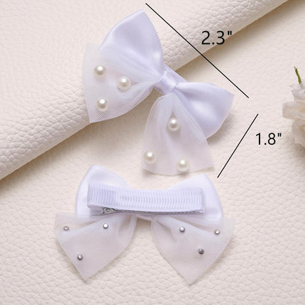 Flower Girl Pearl Hair Clip - 2 Pack Lace Bow Tulle Toddler Hair Clips from Bride, Wedding Hairs Accessories for Niece Granddaughter Baby Girls, Elegant Flower Girl Hair Jewelry for Bridesmaid Party