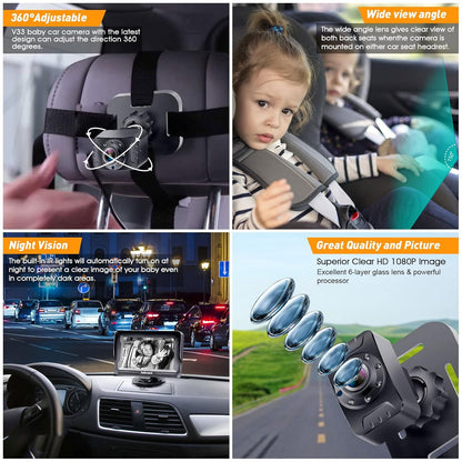 Baby Car Camera HD 1080P Rear-Facing Monitor with Night Vision - photo 3