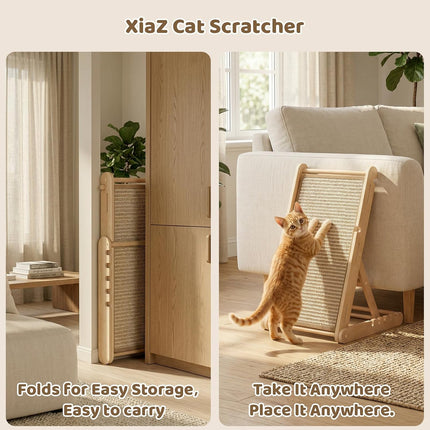 XiaZ Cat Scratcher, 23" Sisal Cats Scratching Board with 5 Adjustable Heights, No Assembly Required, Foldable Cat Scratchers for Indoor Cats and Kittens, Ready to Use