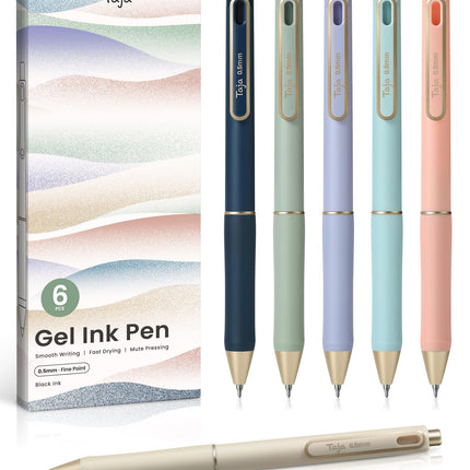 Bolígrafos de gel, 6 piezas de tinta negra de secado rápido, punta fina de 0.5mm, tonos pastel