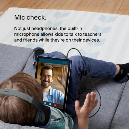 Belkin SoundForm Mini Kids Wired Headphones with Built-in Microphone & Fun Stickers, 85dB Safe Volume Limit – for Online Learning, Travel, Compatible w/iPhone 15, iPad, Galaxy S23, & More - Black