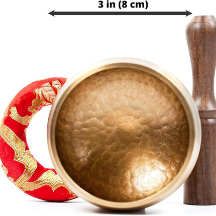Premium Tibetan Singing Bowl Set - Authentic Handcrafted Mindfulness Meditation Holistic Sound 7 Chakra Healing Gift by Himalayan Bazaar (3 Inch, Gold)