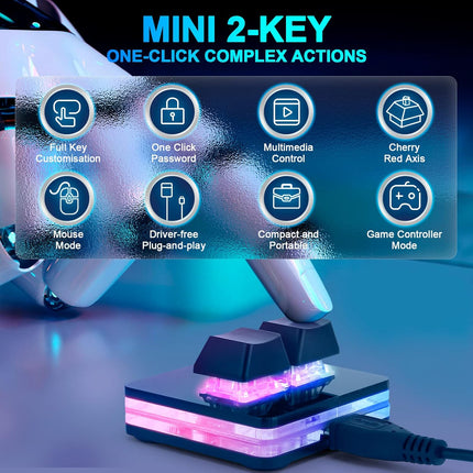 Ecarke Black 2-Key OSU Hot Swap Game Keyboards USB Wired RGB Mechanical Keypad,Autonomous Programming Macro with Software Switches